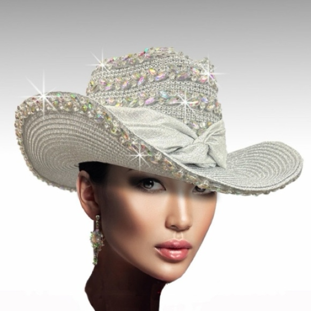 ✨ The Glimmer Queen Rhinestone Cowgirl Hat 💎 Silver Sparkle Western Glam